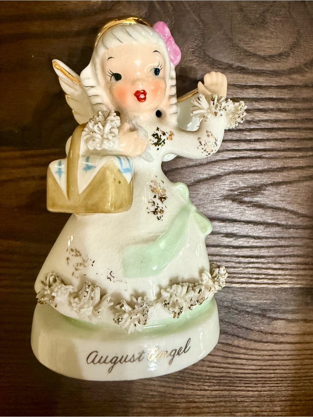 Vintage GC Fine China August Birthday Angel Figurine S1368 1950s Spaghetti Trim